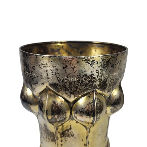 77 - AN ART DECO PERIOD GILDED STERLING SILVER .800 GRADE PRESENTATION GOBLET TROPHY 
German origin, embo... 