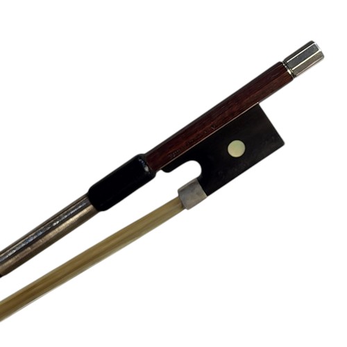 398 - ARTHUR RICHARD BULTITUDE, A SILVER VIOLIN BOW
Round stick, ebony frog, pearl eye, stamped ‘A.R. Bult... 