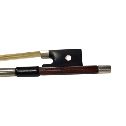 398 - ARTHUR RICHARD BULTITUDE, A SILVER VIOLIN BOW
Round stick, ebony frog, pearl eye, stamped ‘A.R. Bult... 