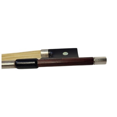 398 - ARTHUR RICHARD BULTITUDE, A SILVER VIOLIN BOW
Round stick, ebony frog, pearl eye, stamped ‘A.R. Bult... 