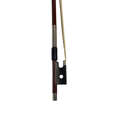 398 - ARTHUR RICHARD BULTITUDE, A SILVER VIOLIN BOW
Round stick, ebony frog, pearl eye, stamped ‘A.R. Bult... 