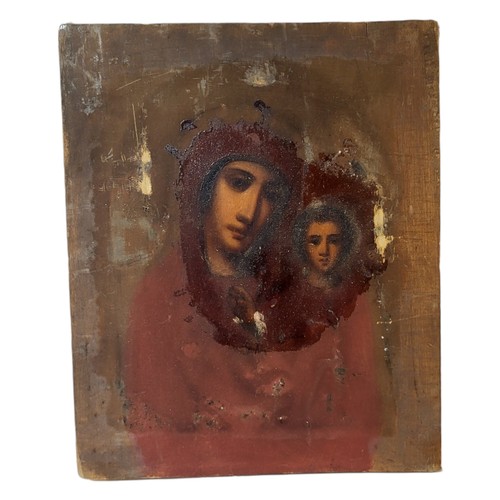 216 - A RUSSIAN ORTHODOX HOLY ICON OF THE VIRGIN MARY, MOTHER OF GOD AND JESUS, CIRCA 1900
Set with white ... 