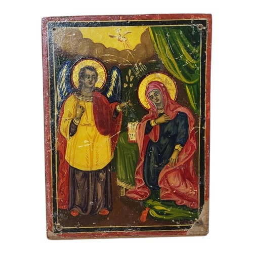 217 - AN EARLY 19TH CENTURY PROVINCIAL ORTHODOX ICON (POSSIBLY GREEK)
Depicting The Annunciation of the Bl... 