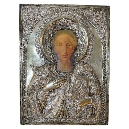 219 - A FINE EARLY 19TH CENTURY GREEK ORTHODOX ICON OF ST. CATHERINE OF ALEXANDRIA 
Christian Saint, Matyr... 