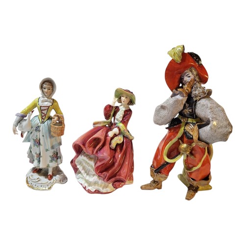 242 - A MID 20TH CENTURY ITALIAN TERRACOTTA MODEL OF A FRENCH MUSKETEER 
Polychrome lustre glazed, Thuring... 