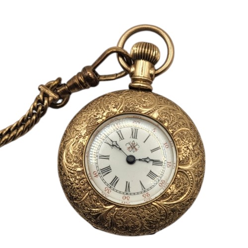 63A - A 19TH CENTURY AMERICAN YELLOW METAL LADIES’ POCKET WATCH AND CHAIN
Engraved decoration to vase with... 