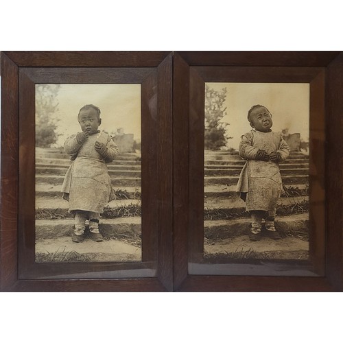 247 - A PAIR OF 1920'S BLACK AND WHITE PHOTOGRAPHS OF PROVINCIAL CHINESE CHILDREN
In Regional costume, ver... 