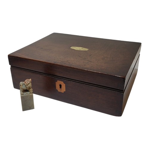 249 - AN EARLY 19TH CENTURY OAK AND BRASS SEWING BOX
Plain form with fitted pull out tray,bearing engraved... 