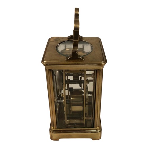 383 - A LATE 19TH EARLY 20TH CENTURY FRENCH BRASS CASED CARRIAGE CLOCK TIMEPIECE ALARM
Complete with key.
... 