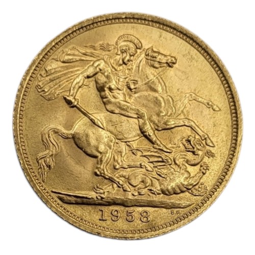 81A - A QUEEN ELIZABETH II 22CT GOLD FULL SOVEREIGN COIN, DATED 1958 
With King George and dragon to rever... 