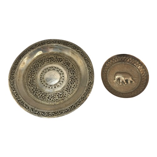 78A - WITHDRAWN! TWO EARLY 20TH CENTURY INDIAN SILVER DISHES
To include a shallow dish with embossed eleph... 