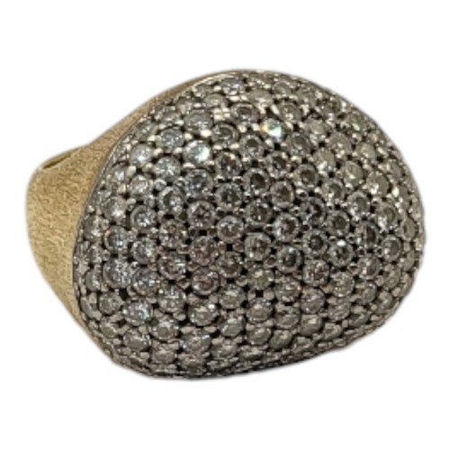 9B - A VINTAGE 18CT YELLOW METAL AND DIAMOND HEART FORM ‘BOMBE’ RING
Heavy gauge band with an arrangement... 