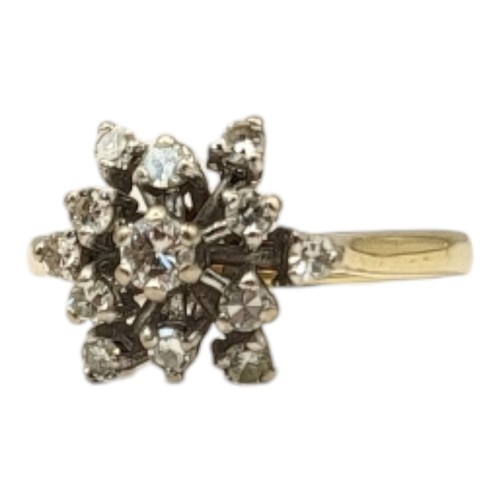 93A - A VINTAGE 18CT GOLD AND DIAMOND CLUSTER RING
Having an arrangement of round cut diamonds in a raised... 