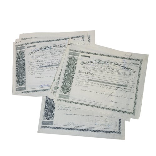 258 - CUNARD STEAMSHIP COMPANY, A COLLECTION OF TEN 20TH CENTURY SHARE CERTIFICATES
To include Mrs Elisa M... 