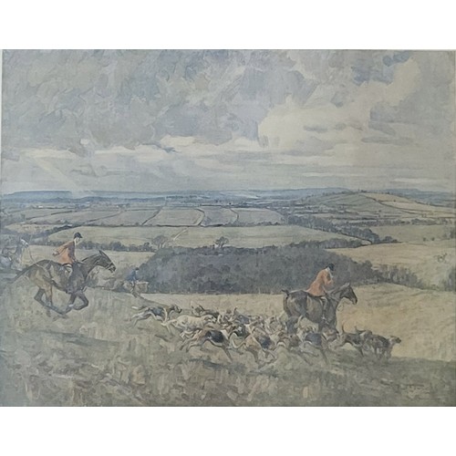 382 - LIONEL EDWARDS SIGNED PRINT HUNTING COUNTRIES, THE BICESTER, A CHECK NEAR REDHILL 
Printed by Eyre a... 