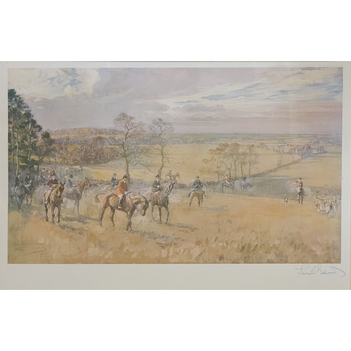 382 - LIONEL EDWARDS SIGNED PRINT HUNTING COUNTRIES, THE BICESTER, A CHECK NEAR REDHILL 
Printed by Eyre a... 