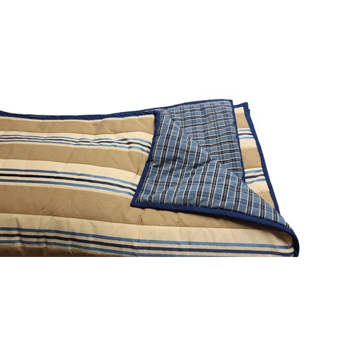 494 - A COTTON LINED AND INTERLINED THROW
With pale and dark blue stripes on a brown a beige field.
(154cm... 