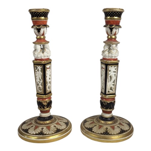 276 - A PAIR OF LATE 19TH CENTURY FRENCH HARD PASTE PORCELAIN NEOCLASSICAL FIGURAL CANDLESTICKS, CIRCA 189... 