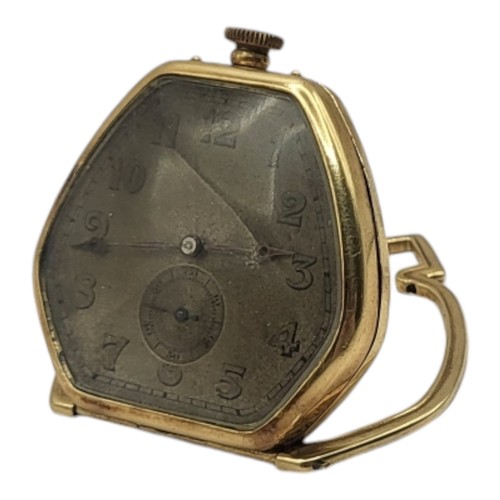 80B - A 14CT PENTAGON POCKET/TRAVELLING WATCH
With silvered dial, the interior case stamped DRGM, 5034.
(5... 