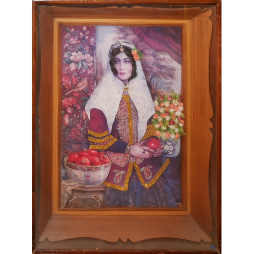 278 - UNKNOWN ARTIST (XX), MIXED MEDIA PORTRAIT 

Seated Arabian woman with bejeweled clothing handling po... 