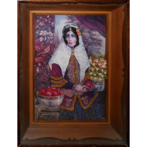 278 - UNKNOWN ARTIST (XX), MIXED MEDIA PORTRAIT 

Seated Arabian woman with bejeweled clothing handling po... 