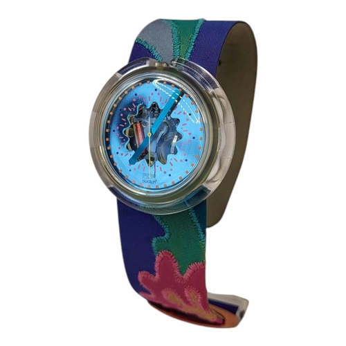 553 - A VERUSCHKA POP SWATCH WATCH
With a leather strap overlaid with cotton in vibrant colours, quartz mo... 