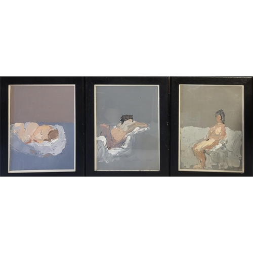 310 - BERNARD MYERS, 1925 - 2007, A SET OF THREE OIL ON ARTIST PAPER NUDE STUDIES
Abstract form in grey an... 