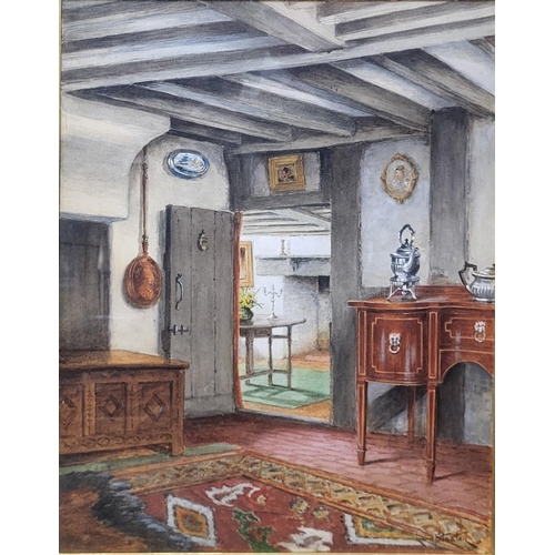 319 - LOUIS VAN STAATEN, 1859 - 1924, WATERCOLOUR, INTERIOR SCENE
Country cottage with Georgian sideboard ... 