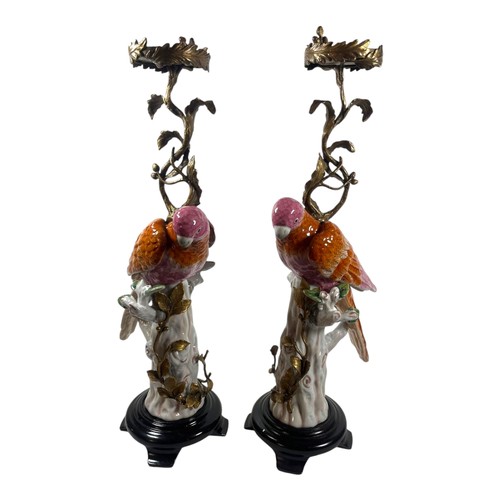 251 - A PAIR OF CONTINENTAL STYLE PORCELAIN AND GILT BRONZE SINGLE SCONCE CANDELABRA
Acanthus metalwork, s... 