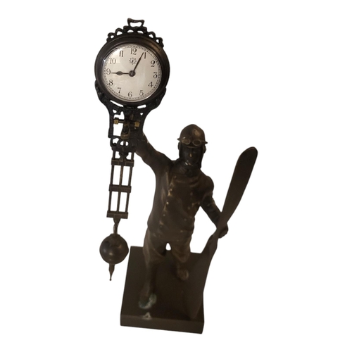 232 - A BRONZE FIGURAL MYSTERY CLOCK IN THE FORM OF A WWII AIRMAN.
(38cm)


Condition: good