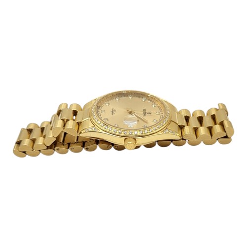 113 - FESTINA, AN 18CT GOLD AND DIAMOND GENT’S WRISTWATCH
Having a gold tone dial with character window ma... 