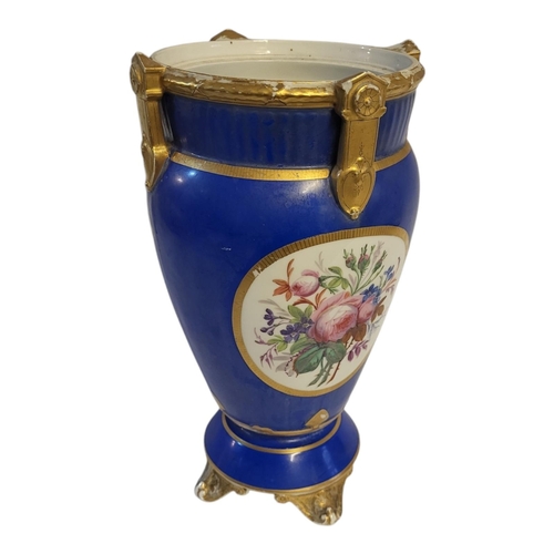 205 - A 19TH CENTURY PARIS PORCELAIN SEVRES STYLE HARD PASTE PORCELAIN BLUE CELESTE JEWELLED PEDESTAL VASE... 