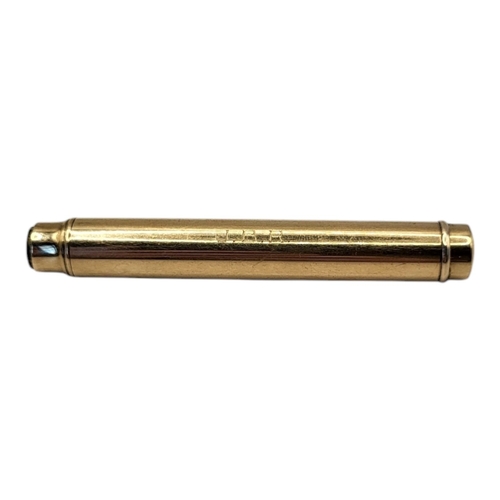 80 - SAMPSON MORDAN AND CO., A 9CT GOLD DROPPER PROPELLING PENCIL
Plain cylindrical form .
(approx 8cm)

... 