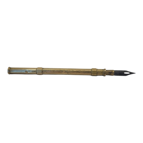 91 - A VICTORIAN YELLOW METAL PROPELLING FOUNTAIN PEN AND PENCIL
Unusual double end sliding mechanism and... 