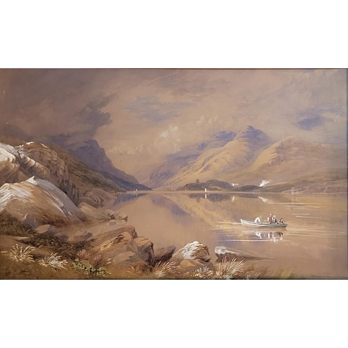 304 - A MID 19TH CENTURY GOUACHE AND WATERCOLOUR WELSH LANDSCAPE
Titled ‘Dolbadarn Tower and the Llanberis... 