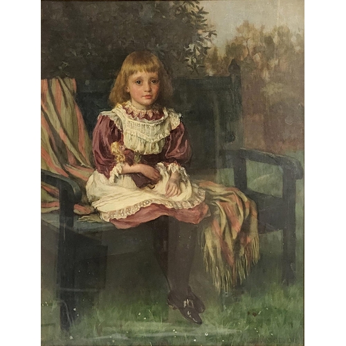 322 - CHARLES HAIGH-WOOD, 1856 - 1927, A VICTORIAN OIL ON CANVAS 
Portrait of a child, seated pose clutchi... 