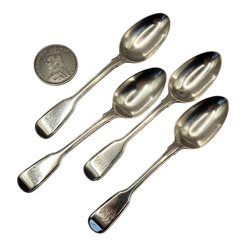 78 - A SET OF FOUR GEORGIAN SILVER TEASPOONS
Heavy gauge fiddle pattern, hallmarked London, 1831, togethe... 