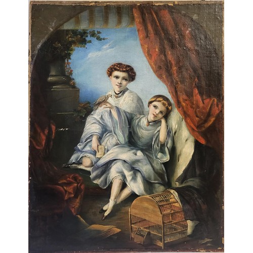 309 - A 19TH CENTURY OIL ON BOARD
Inscribed to reverse ’Anne and Ellen aged 9yrs and 8yrs, children of Adm... 