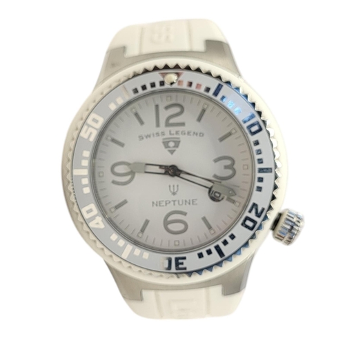 54 - SWISS, LEGEND, A VINTAGE OVERSIZE STAINLESS STEEL LADIES’ WRISTWATCH
White enamel bezel and white ru... 