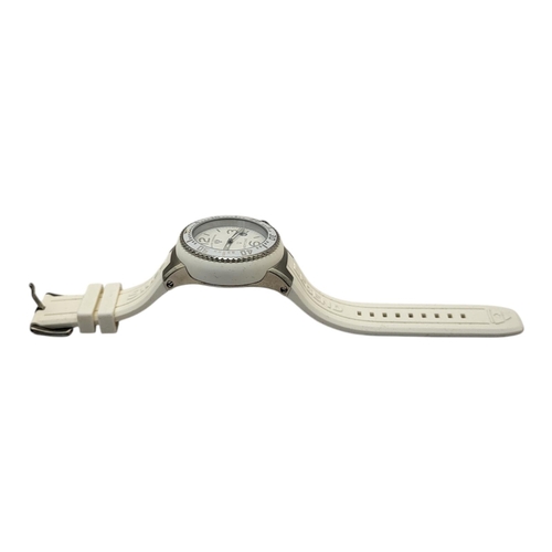 54 - SWISS, LEGEND, A VINTAGE OVERSIZE STAINLESS STEEL LADIES’ WRISTWATCH
White enamel bezel and white ru... 