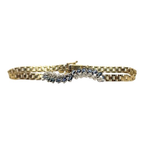 80 - A VINTAGE 9CT GOLD, SAPPHIRE AND DIAMOND BRACELET
Having a row of oval cut sapphires interspersed wi... 