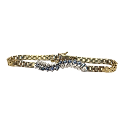 80 - A VINTAGE 9CT GOLD, SAPPHIRE AND DIAMOND BRACELET
Having a row of oval cut sapphires interspersed wi... 