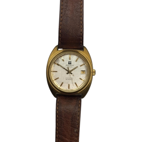 139 - TISSOT, A VINTAGE GOLD PLATED GENT’S SEASTAR WRISTWATCH
Silver tone dial with calendar window on bro... 