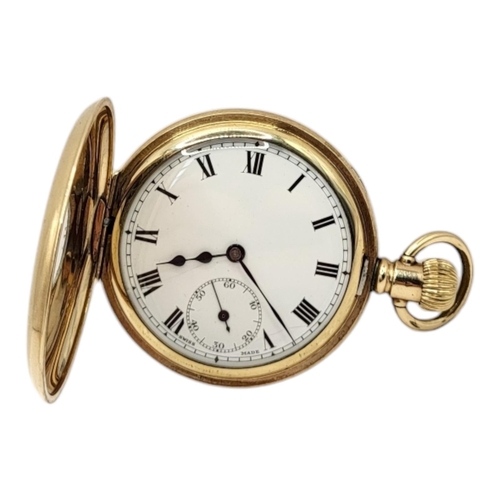 49 - AN EARLY 20TH CENTURY GOLD PLATED GENTS DEMI HUNTER GENT’S POCKET WATCH
Having a glass aperture, sub... 