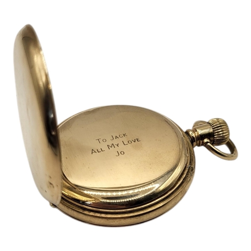 49 - AN EARLY 20TH CENTURY GOLD PLATED GENTS DEMI HUNTER GENT’S POCKET WATCH
Having a glass aperture, sub... 