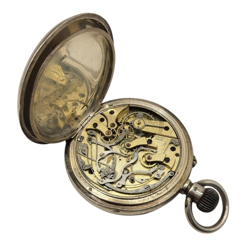 59 - AN EARLY 20TH CENTURY SILVER CHRONOGRAPH GENT’S POCKET WATCH
Two subsidiary dials and start/stop and... 