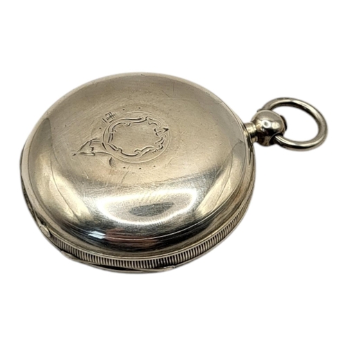 61 - A VICTORIAN SILVER OPEN FACE GENTS POCKET WATCH
Marked ‘Farringdon H. Waltham’, hallmarked Birmingha... 