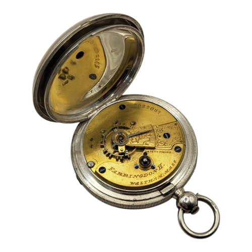 61 - A VICTORIAN SILVER OPEN FACE GENTS POCKET WATCH
Marked ‘Farringdon H. Waltham’, hallmarked Birmingha... 