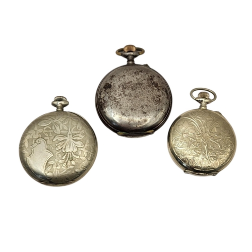 67 - TWO EARLY 20TH CENTURY ‘VISUAL ESCAPEMENT GENT’S POCKET WATCH
Full hunter with embossed floral decor... 