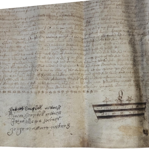 21 - JOHN CAMPBELL 4TH DUKE OF ARGYLL, A 17TH CENTURY WAXED PAPER DOCUMENT
Handwritten text dated 1693, i... 